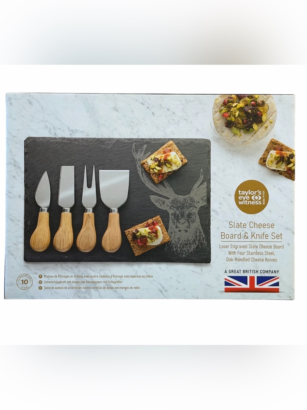 NIB Taylor's Eye Witness Slate Cheese Board & Knife Set